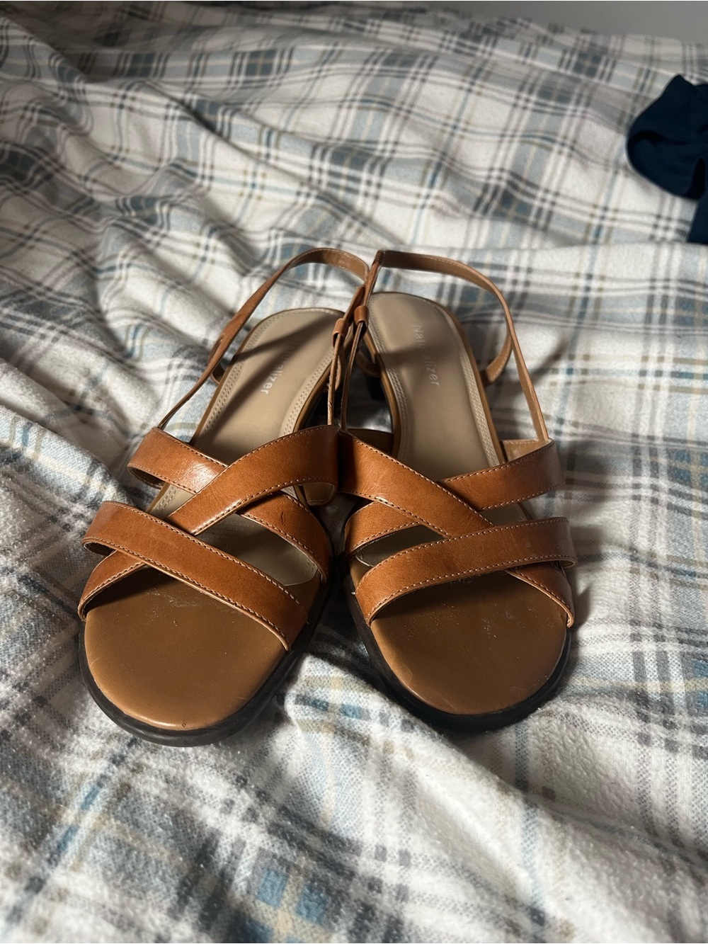 Naturalizer Tan Brown Strappy Block Heel Sandals - Picture 3 of 4